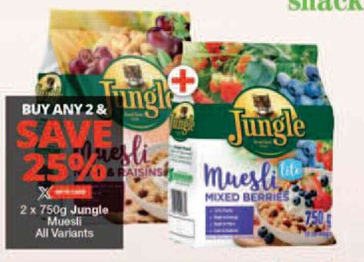 2 x 750g Jungle Muesli All Variants offer at Checkers