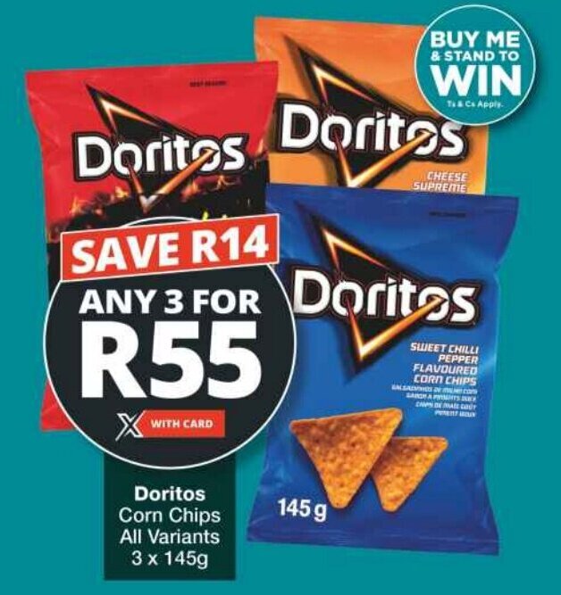 Doritos Corn Chips All Variants 3 x 145g offer at Checkers