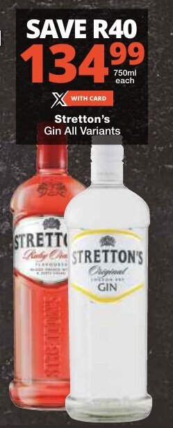 Checkers Stretton's Gin All Variants offer