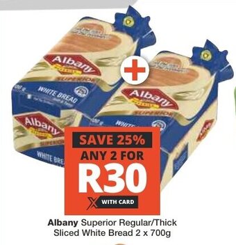 Checkers Albany Superior Regular/Thick Sliced White Bread 2 x 700g offer