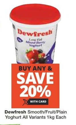 Checkers Dewfresh Smooth/Fruit/Plain Yoghurt All Variants 1Kg Each offer