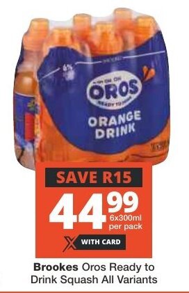 Checkers Brookes Oros Ready to Drink Squash All Variants offer