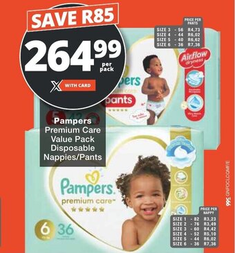 Checkers Pampers Premium Care Value Pack Disposable Nappies/Pants offer