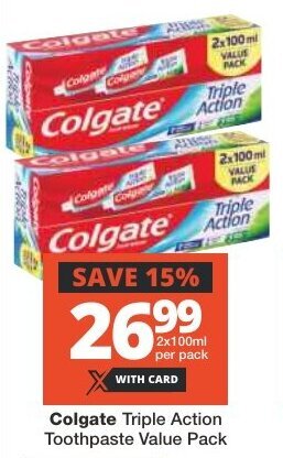 Checkers Colgate Triple Action Toothpaste Value Pack offer