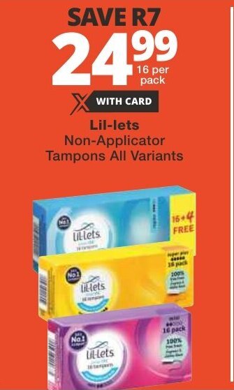 Checkers Lil-lets Non-Applicator Tampons All Variants offer