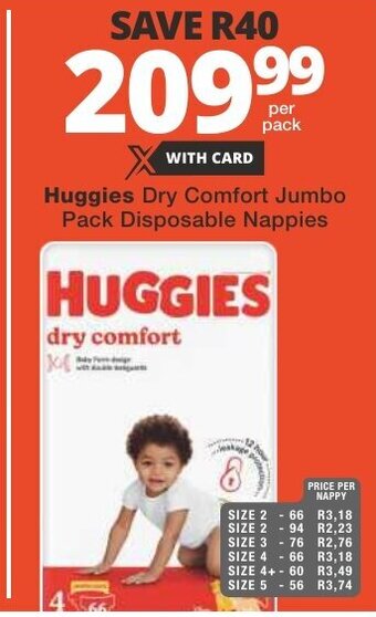 Checkers Huggies Dry Comfort Jumbo Pack Disposable Nappies offer