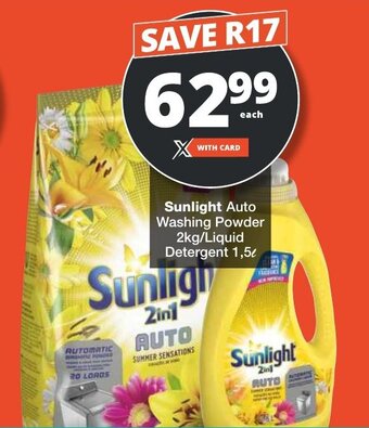 Checkers Sunlight Auto Washing Powder 2kg/Liquid Detergent 1.5L offer