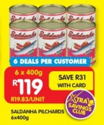 Shoprite SALDANHA PILCHARDS CLUB 6x400g offer