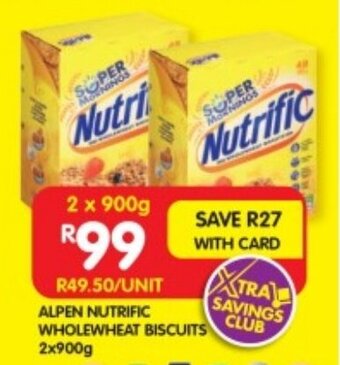 Shoprite ALPEN NUTRIFIC WHOLEWHEAT BISCUITS 2x900g offer