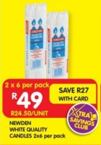 Shoprite NEWDEN WHITE QUALITY CANDLES 2x6 offer