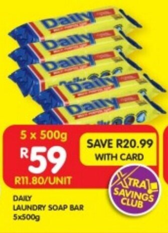 Shoprite DAILY LAUNDRY SOAP BAR 5x500g offer