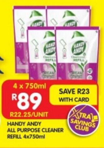 Shoprite HANDY ANDY ALL PURPOSE CLEANER REFILL 4x750ml offer