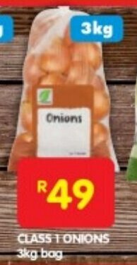 Shoprite CLASS 1 ONIONS 3kg bag offer