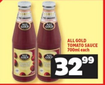 Usave ALL GOLD TOMATO SAUCE 700ml each offer