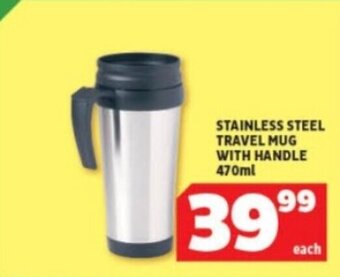 STAINLESS STEEL TRAVEL MUG WITH HANDLE 470ml