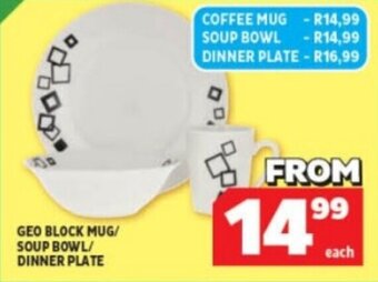 Usave GEO BLOCK MUG/ SOUP BOWL/ DINNER PLATE offer