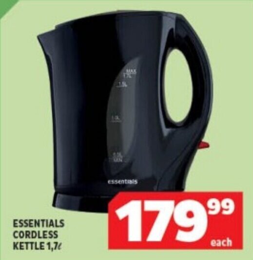 ESSENTIALS CORDLESS KETTLE 1,7L offer at Usave