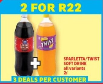 Usave SPARLETTA/TWIST SOFT DRINK all variants 2L offer