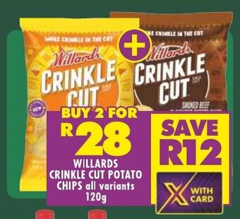 Shoprite WILLARDS CRINKLE CUT POTATO CHIPS all variants 120g offer