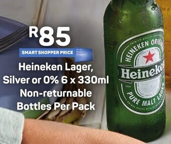 Pick n Pay Heineken Lager, Silver or 0% 6 x 330ml Non-returnable Bottles Per Pack offer