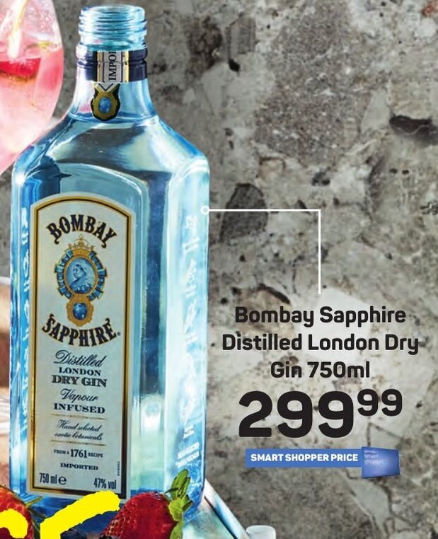 Bombay Sapphire Distilled London Dry Gin 750ml offer at Pick n Pay