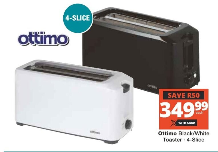 Ottimo Black/White Toaster 4Slice offer at Checkers