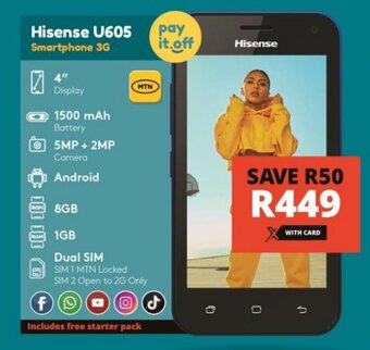Checkers Hisense U605 Smartphone 3G offer