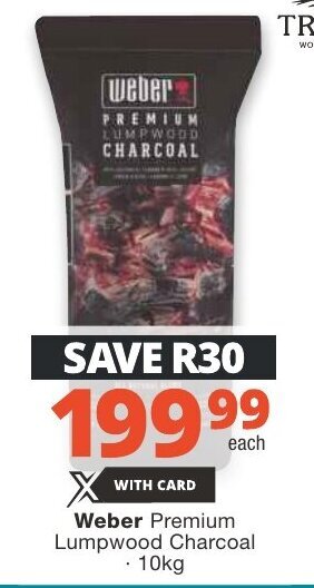 Checkers Weber Premium Lumpwood Charcoal 10kg offer