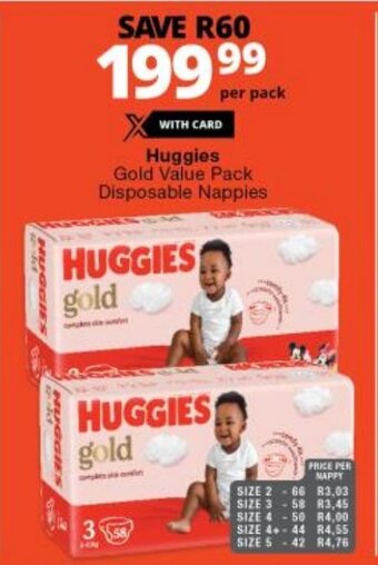 Checkers Huggies Gold Value Pack Disposable Nappies offer