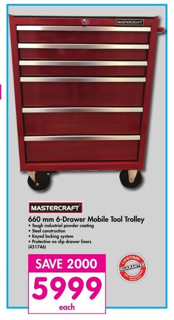 Makro MASTERCRAFT 660 mm 6-Drawer Mobile Tool Trolley offer