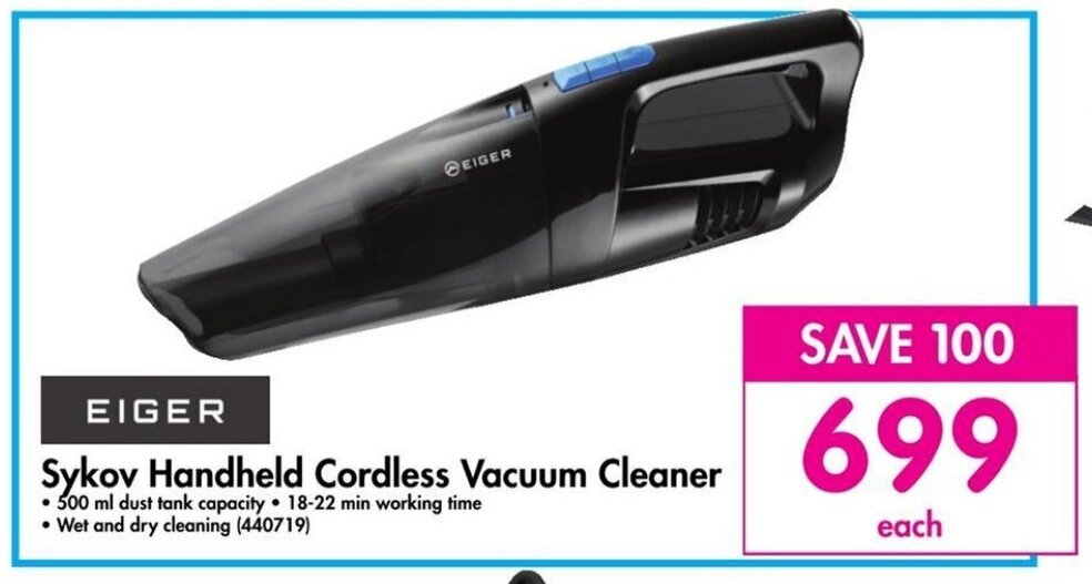 EIGER Sykov Handheld Cordless Vacuum Cleaner offer at Makro