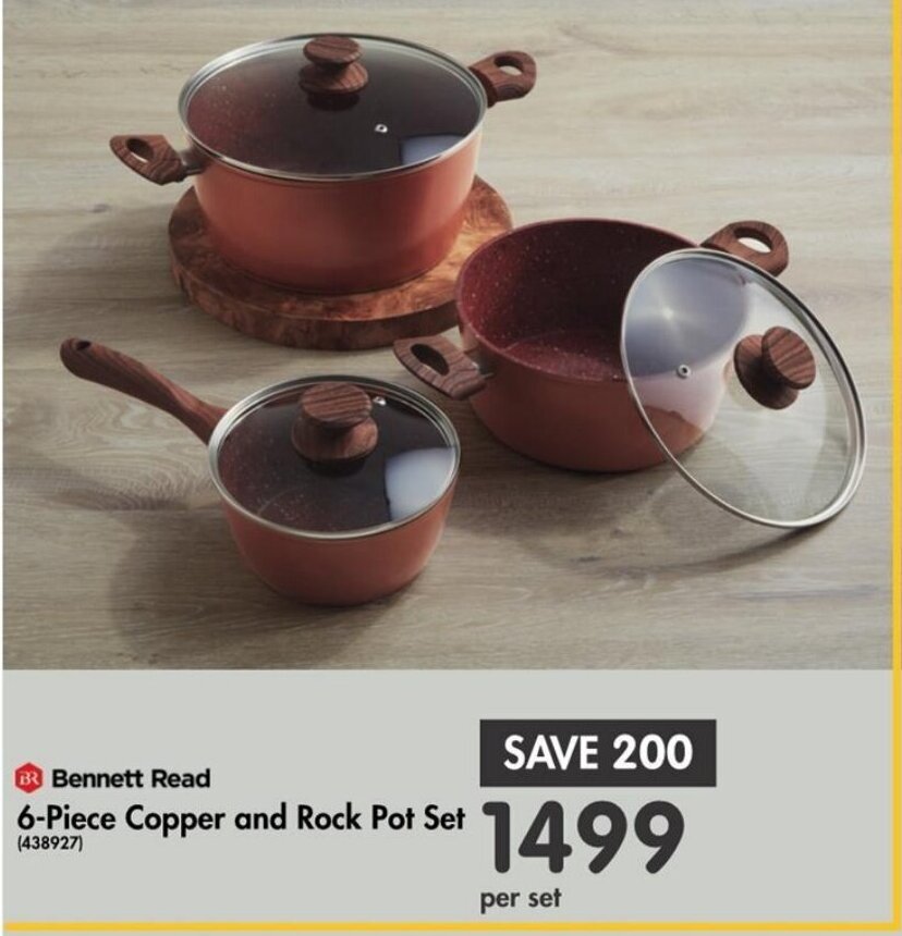 Read 6Piece Copper and Rock Pot Set offer at Makro