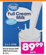Game Great value uht milk full cream-6 x 1l each offer