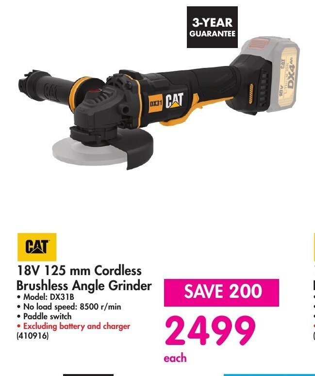 CAT 18V 125mm Cordless Brushless Angle Grinder offer at Makro
