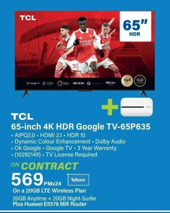 Incredible Connection TCL 65-inch 4K HDR Google TV-65P635 offer