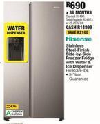 OK Furniture Hisense 474l stainless steel finish side by side freezer fridge with water & ice dispenser h690ss-id offer