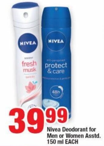 OK MiniMark Nivea Deodorant for Men or Women Asstd. 150 ml EACH offer