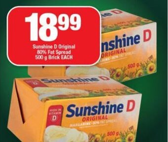 Sunshine D Original 80% Fat Spread 500 g Brick EACH