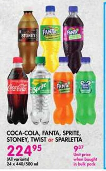Makro COCA-COLA, FANTA, SPRITE, STONEY, TWIST or SPARLETTA 24x440/500ml offer