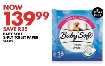Woolworths BABY SOFT 2-PLY TOILET PAPER 18-PACK offer