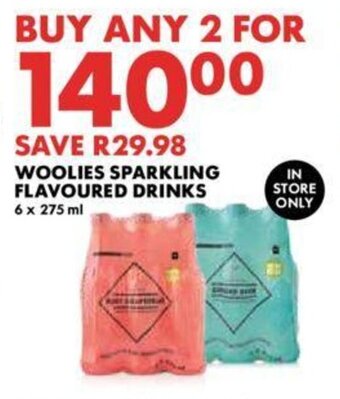 Woolworths WOOLIES SPARKLING FLAVOURED DRINKS 6 x 275 ml offer