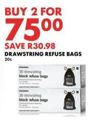 Woolworths DRAWSTRING REFUSE BAGS 20'S offer