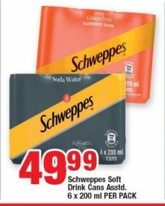 OK Grocer Schweppes Soft Drink Cans Asstd. 6 x 200 ml PER PACK offer