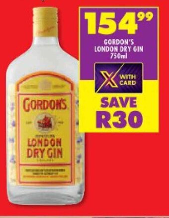 Shoprite GORDON'S LONDON DRY GIN 750ml offer