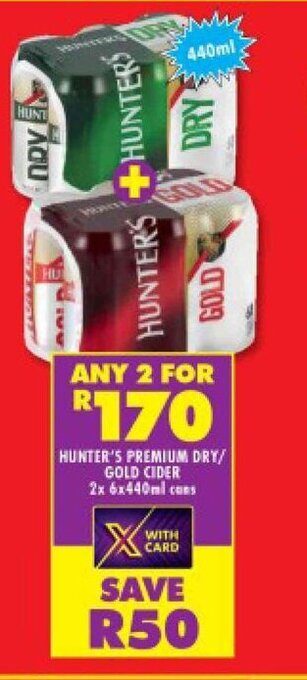 HUNTER'S PREMIUM DRY/ GOLD CIDER 2x 6x440ml cons