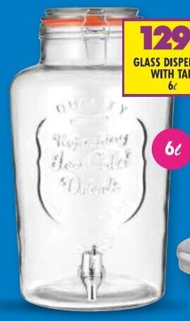 Shoprite GLASS DISPENSER WITH TAP 6L offer