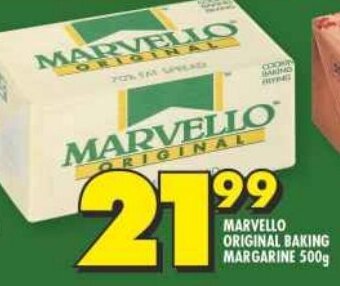 Shoprite MARVELLO ORIGINAL BAKING MARGARINE 500g offer