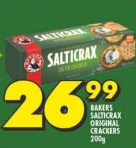 Shoprite BAKERS SALTICRAX ORIGINAL CRACKERS 200g offer