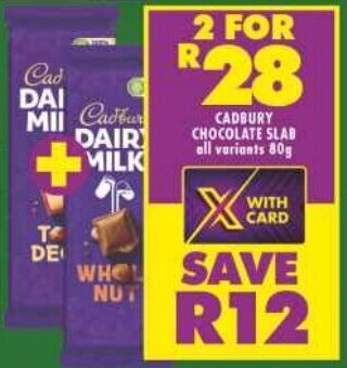 Shoprite CADBURY CHOCOLATE SLAB all variants 80g offer