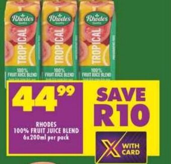 Shoprite RHODES 100% FRUIT JUICE BLEND 6x200ml per pack offer
